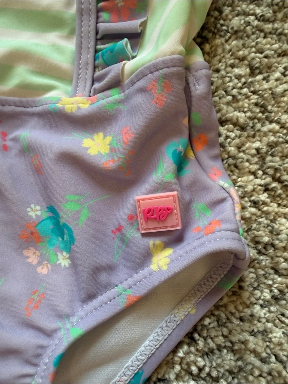 RuffleButts Lavender Floral One-Piece Swimsuit with Mint Straps
